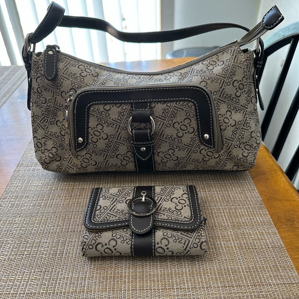 Liz & Co. Signature Logo Print Shoulder Bag with matching wallet